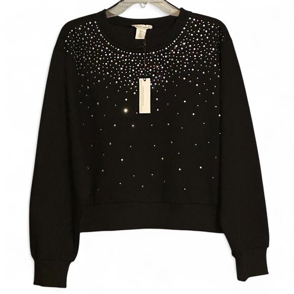 Cupcakes And Cashmere Black Rhinestone Sweatshirt Size L Embellished Sparkle NWT - Picture 2 of 7